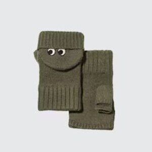 Anya Hindmarch x Uniqlo Heattech Knitted Mittens - Olive - Size L